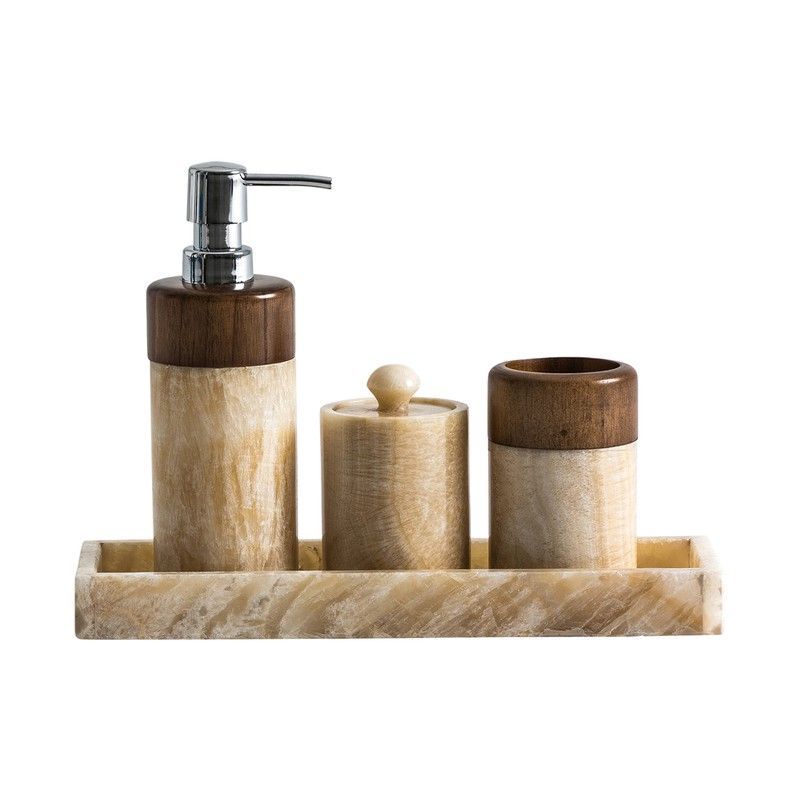 Set de Aseo J/4 piedra de Ónix y madera de Ébano Marfil