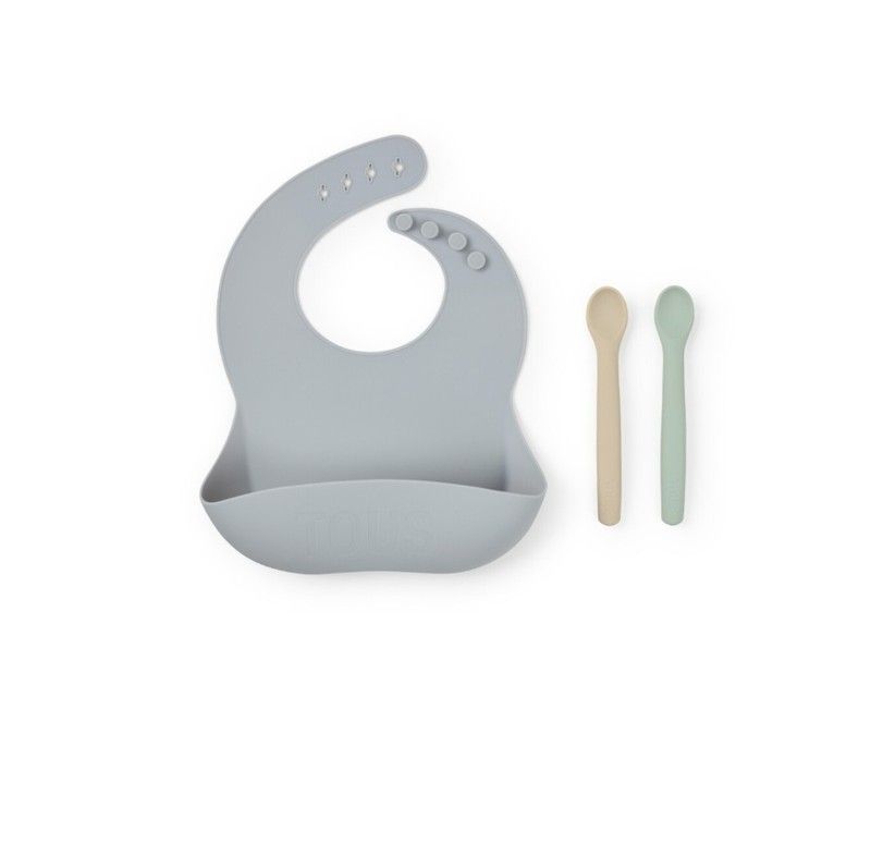 Set de Babero y dos cucharas Tous Baby Food Kit Gris