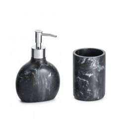 Set de Baño Dosificador Vaso Negro Marmol
