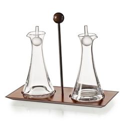 Set de vinagreras de cristal y madera transparente y natural, 13 x 26,5 x 18 cm | Village