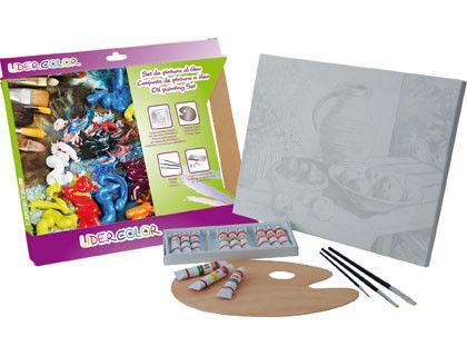 Set Pintura Al Oleo Lidercolor Contiene 1 Lienzo Imprimacion 30X40Cm 1 Paleta Madera 3 Brochas Tubos 12X12Ml Oleo