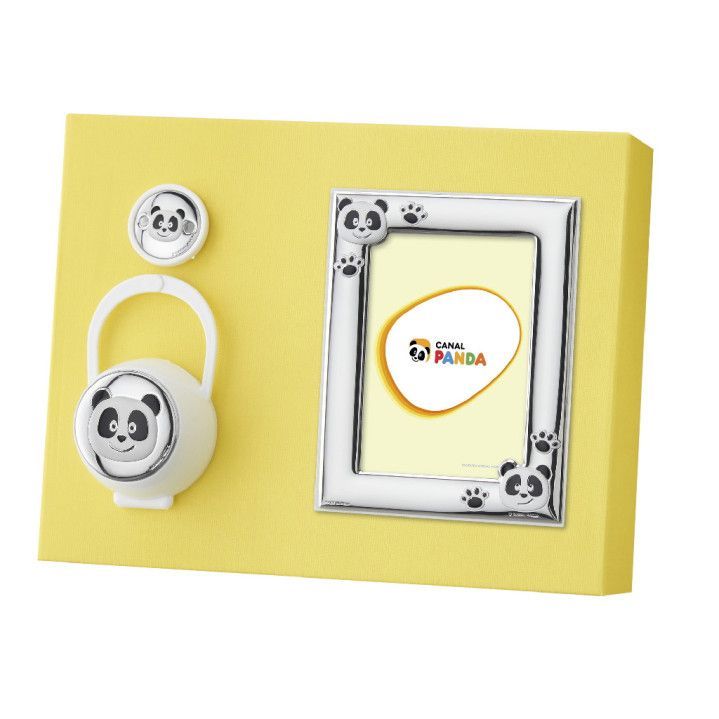 Set Pinza-Porta Chupete-Porta Foto Plástico-Acero Bilaminado PA3016/02B Panda & Huellas