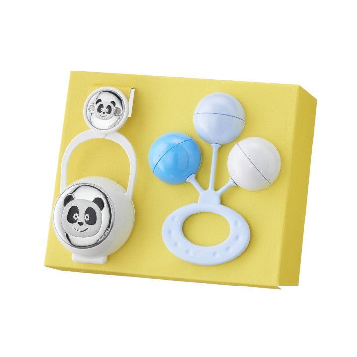 Set Pinza-Porta Chupete-Sonajero Plástico PA3016/08B Panda & Huellas