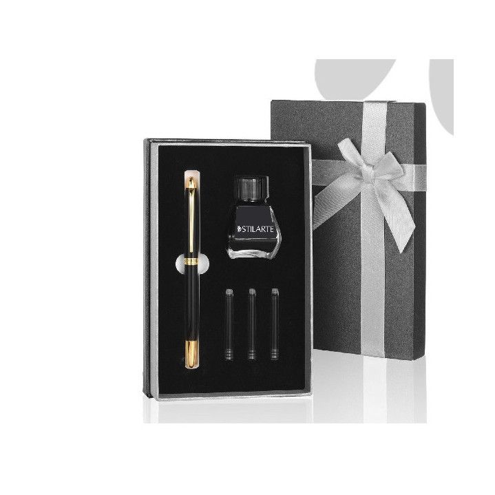 Set Pluma + Recambio Plástico ST15/3K Negro Bicolor Dorado - Tinta Negra