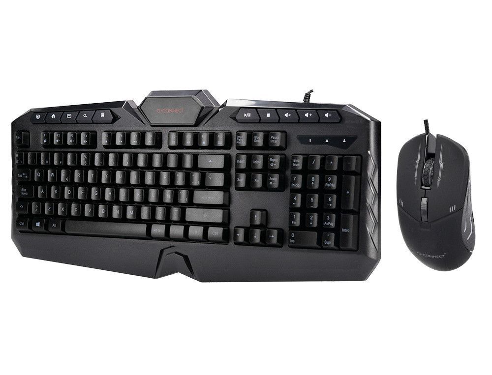 Set teclado y raton q-connect gaming con cable e iluminacion led color negro
