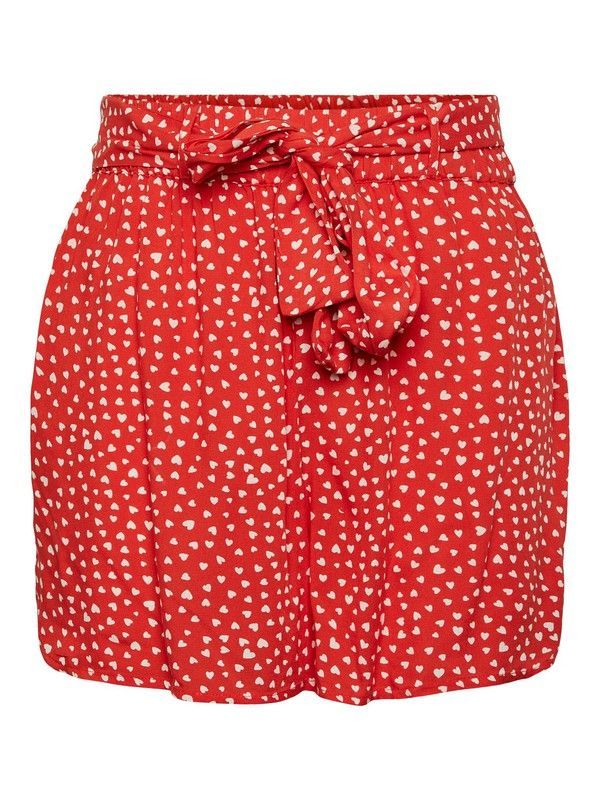 Shorts con estampado corazones y cinturón Pieces Red