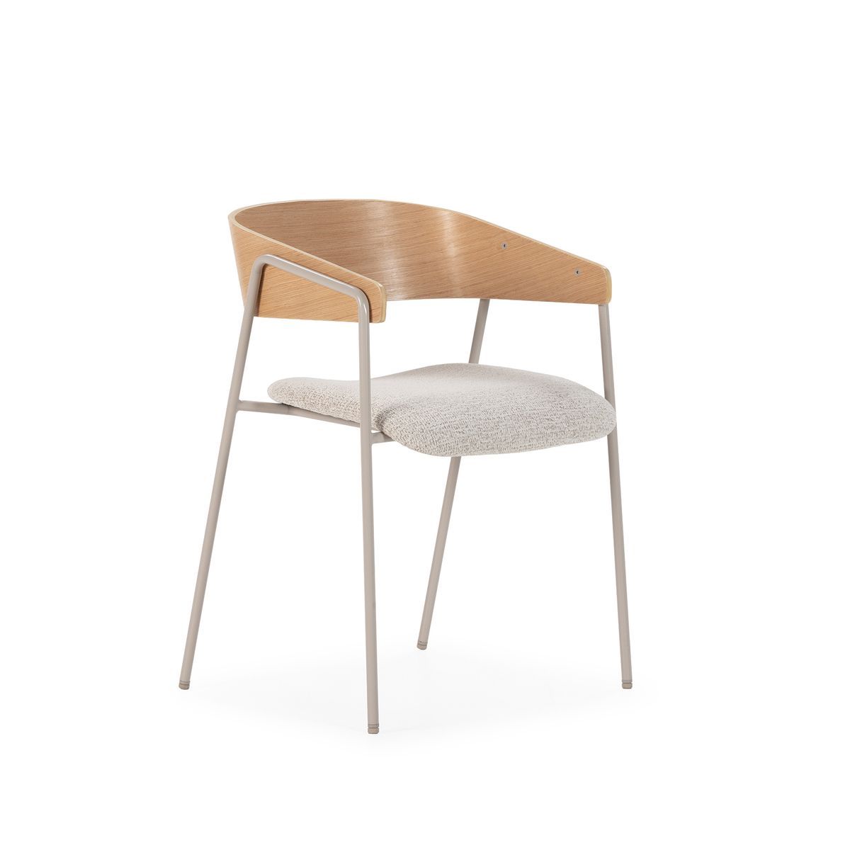 Silla con reposabrazos de tejido y madera en beige y color roble, 51 x 54 x 73 cm | Cora