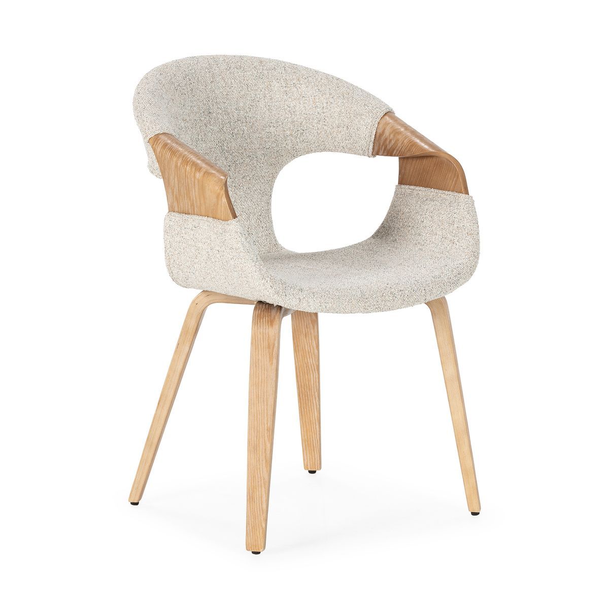 Silla con reposabrazos de tejido y madera en beige y color roble, 56,5 x 54,5 x 79,5 cm | Elif