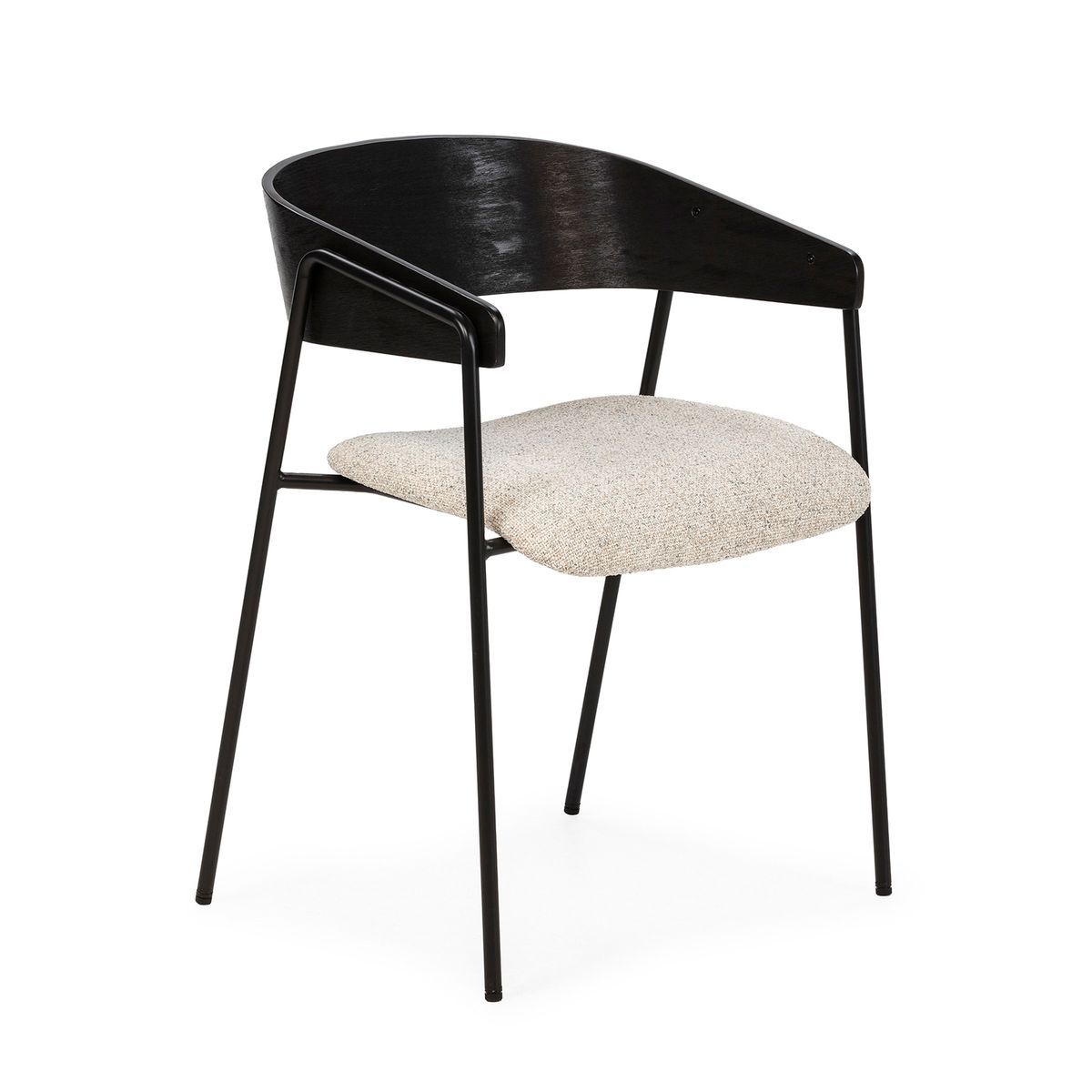Silla con reposabrazos de tejido y madera en beige y negro, 51 x 54 x 73 cm | Cora