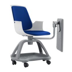 Silla Confidente Con Ruedas Y Pala Escritura Tapizado Azul