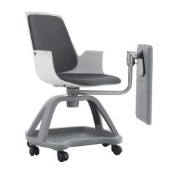 Silla Confidente Con Ruedas Y Pala Escritura Tapizado Gris