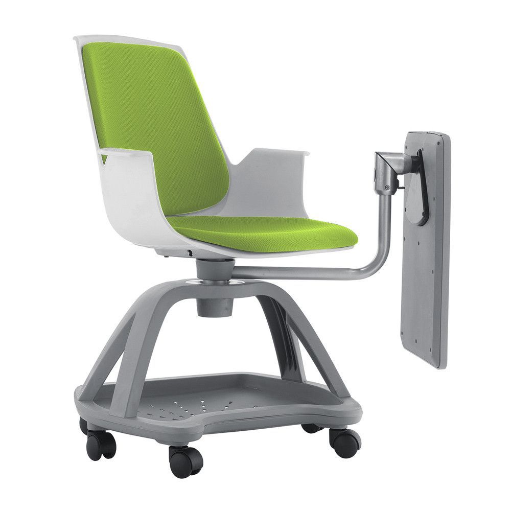 Silla Confidente Con Ruedas Y Pala Escritura Tapizado Verde