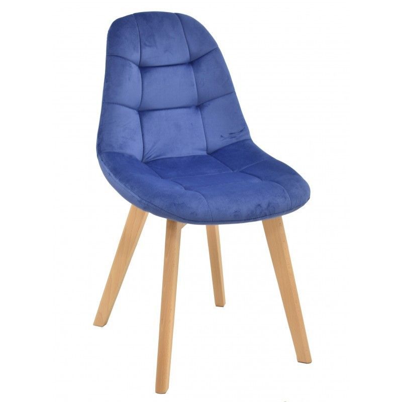 Silla de Comedor Lorena de Terciopelo y Madera Azul/Natural, 48x46x82 cm