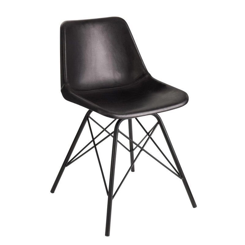 Silla de Cuero y Metal Negra 46x49x79 cm
