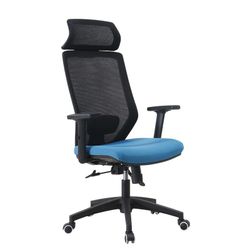 Silla de Escritorio con Ruedas Clayton de Tela y Plástico Azul/Negra, 69x61'5x119/127 cm