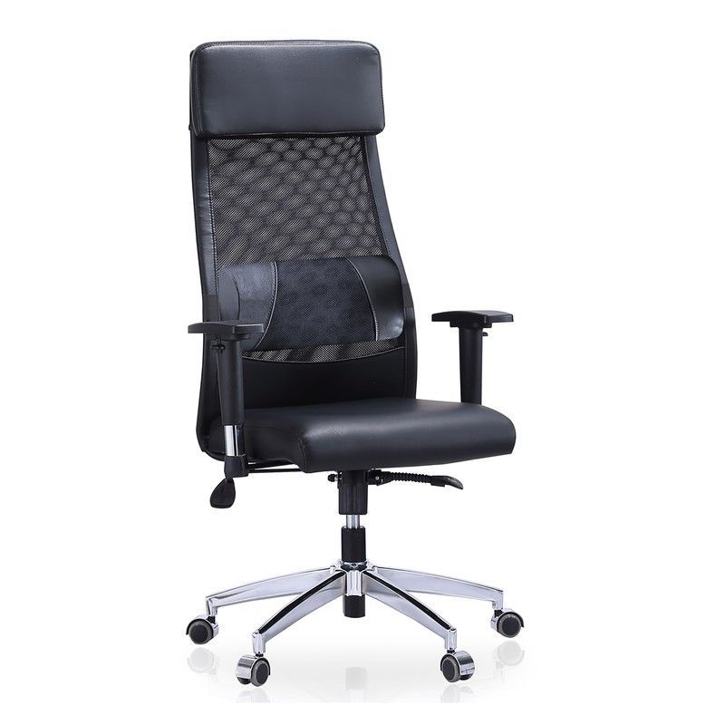 Silla de escritorio de símilpiel en negro y plateado, 70 x 70 x 120/128 cm | Airflow