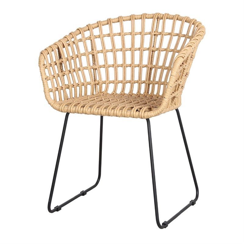 Silla de Exterior Brian de Ratán y Acero Natural/Negra, 59x59x77 cm