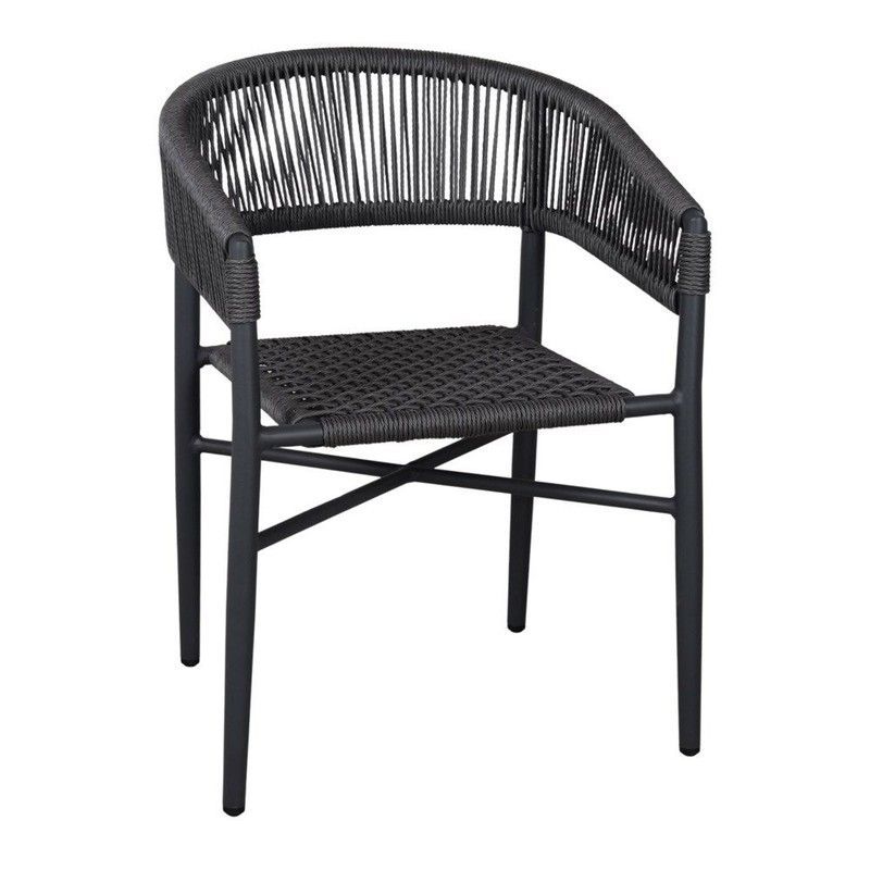 Silla de exterior de cuerda sintética y metal en gris, 57 x 58 x 77 cm | Vivian