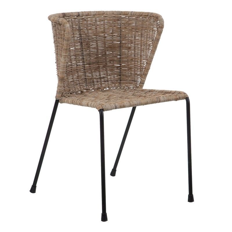 Silla de Exterior de Fibra Natural y Metal Natural/Negra, 50x54x77 cm