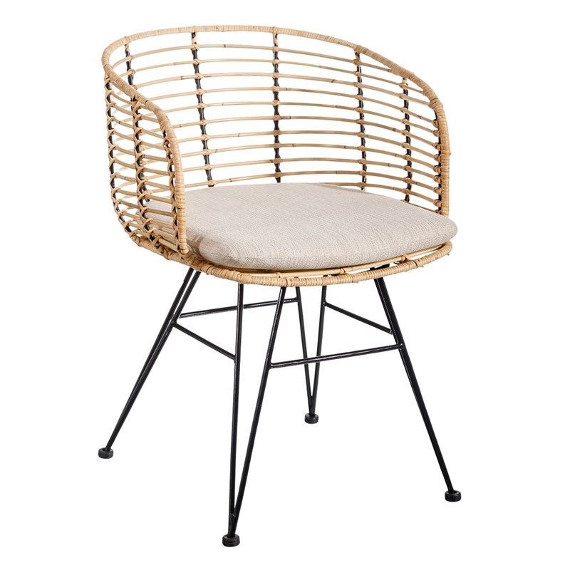 Silla de Exterior de Fibra Natural y Tela Natural/Negra, 52x66x77 cm