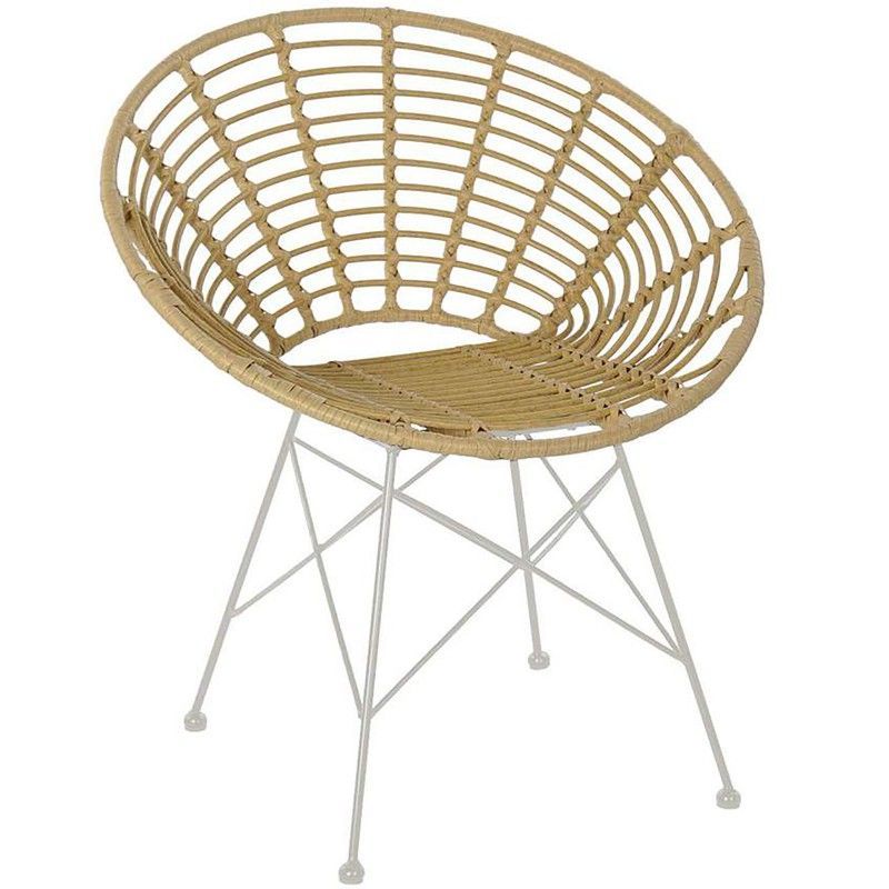 Silla de Exterior de Ratán Sintético Beige y Metal Blanco, 72x64x78 cm
