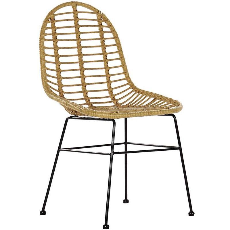 Silla de Exterior de Ratán Sintético y Metal Beige/Negra, 49x56x91 cm