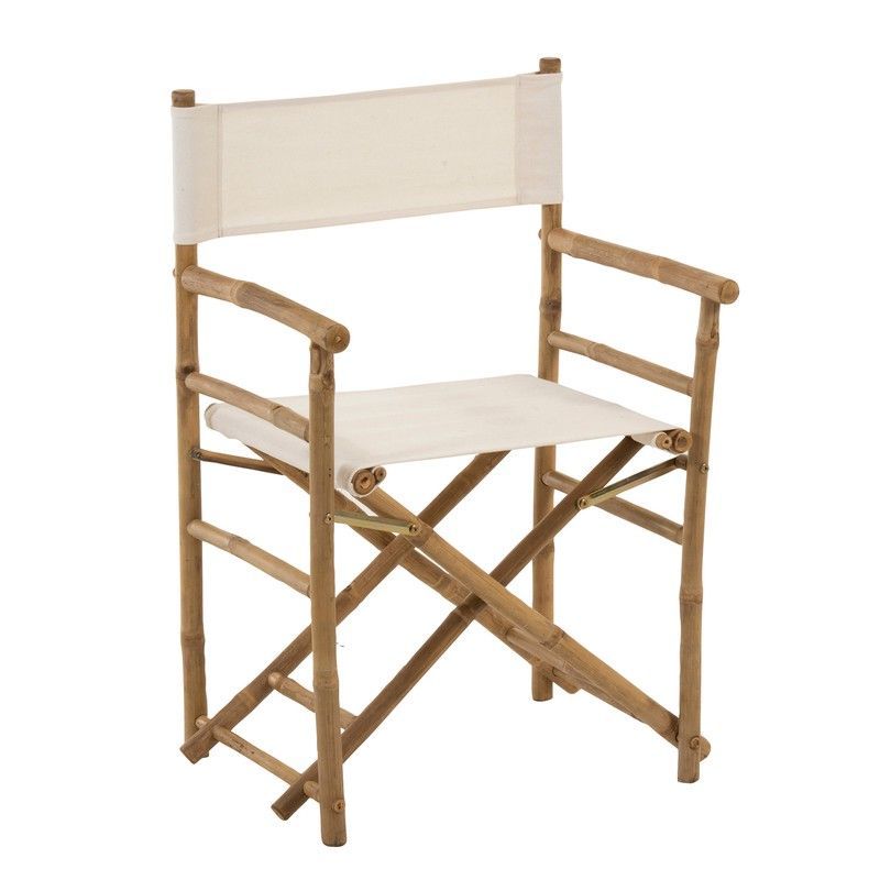 Silla de Exterior Plegable de Bambú Beige/Blanca, 58x44x88 cm