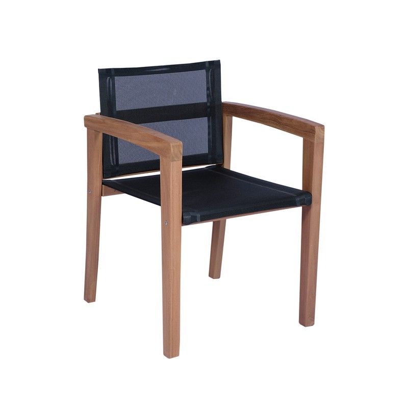 Silla de jardín con brazos de madera de teca y Batyline en natural y negro, 55 x 57 x 78 cm | Candon