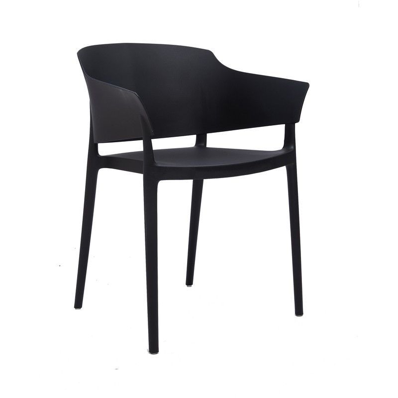 Silla de jardín con brazos de polipropileno en negro, 56 x 52,5 x 78 cm | Roy