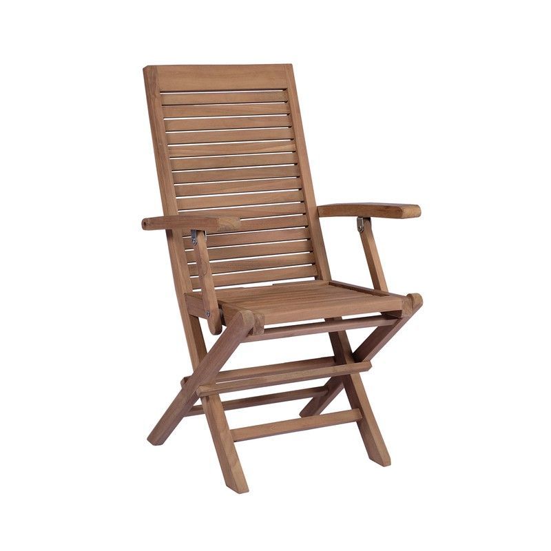 Silla de jardín con brazos plegable de madera de teca en miel, 62 x 56 x 98 cm | Mati