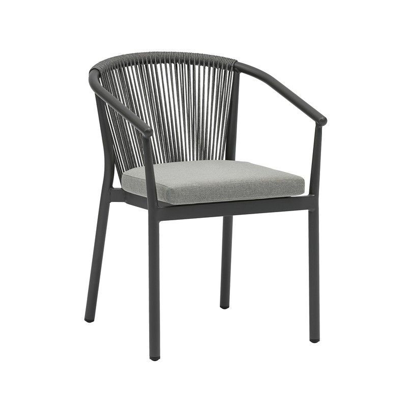 Silla de jardín de aluminio y cuerda de olefina en antracita y gris medio, 57 x 62 x 78 cm | Moana