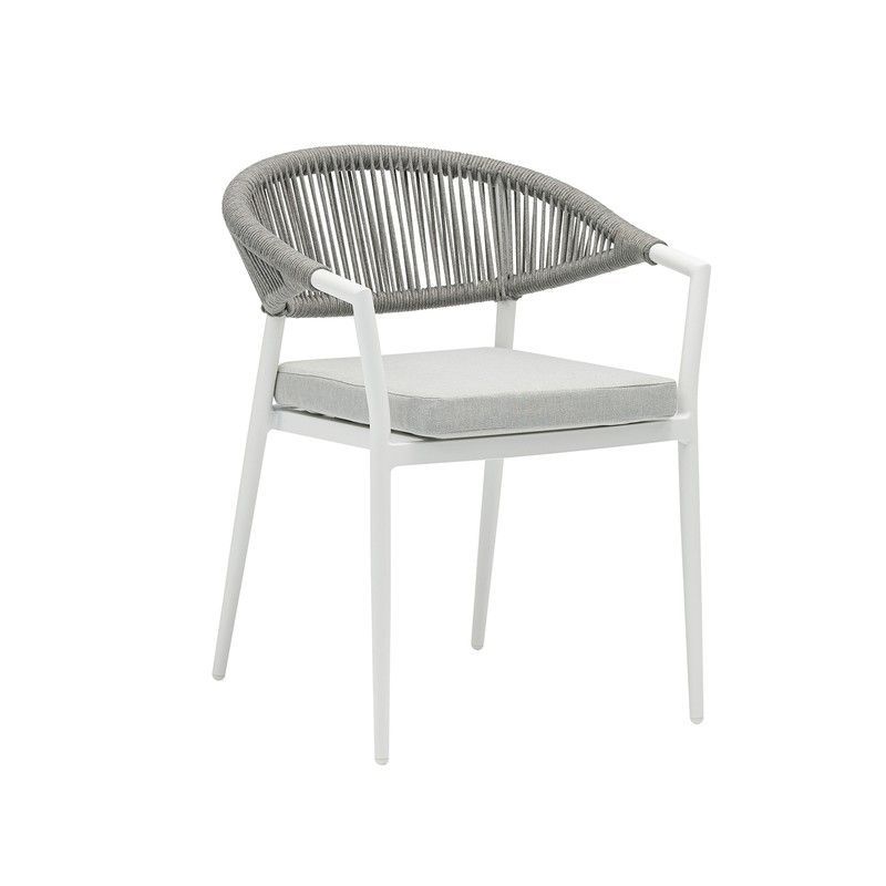 Silla de jardín de aluminio y cuerda de olefina en blanco y gris claro, 57 x 60,5 x 76,5 cm | Ross