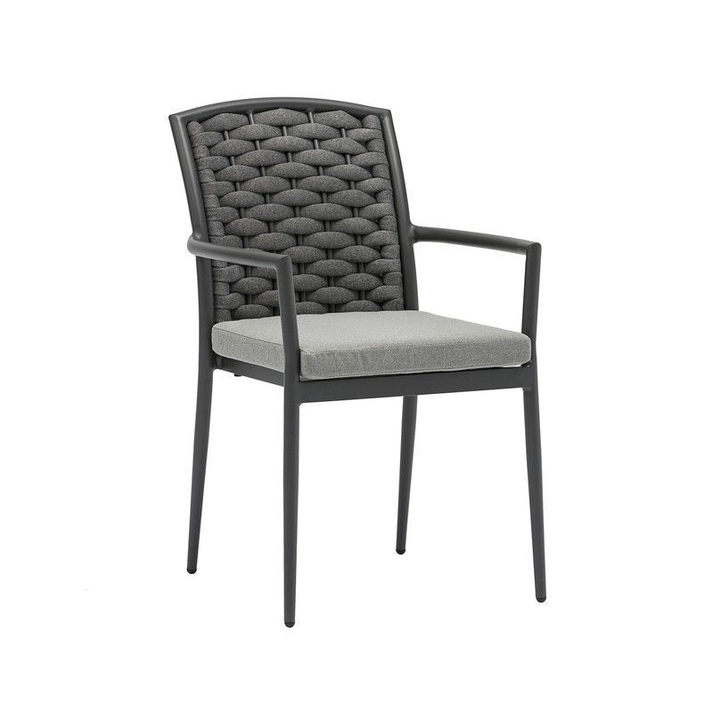Silla de jardín de aluminio y cuerda en antracita y gris medio, 56 x 62,5 x 88 cm | Walga