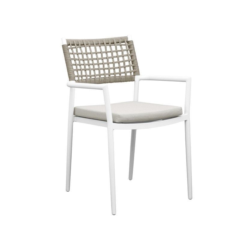 Silla de jardín de aluminio y cuerda en blanco y beige, 56 x 58 x 86 cm | Samoa