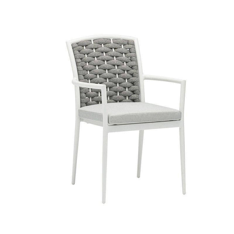 Silla de jardín de aluminio y cuerda en blanco y gris, 56 x 62,5 x 88 cm | Walga