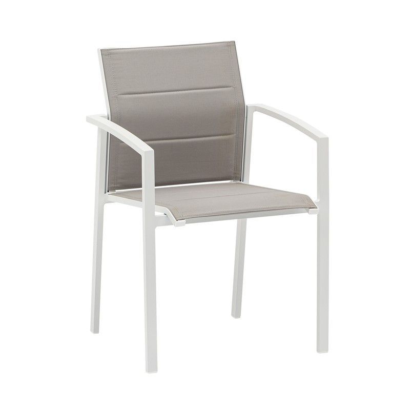 Silla de jardín de aluminio y textilene en blanco y gris, 57 x 58 x 86 cm | Orick