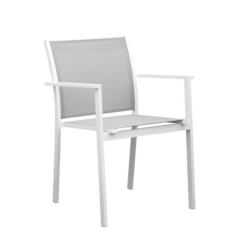 Silla de jardín de aluminio y textilene en blanco y gris, 57 x 60 x 84 cm | Adin