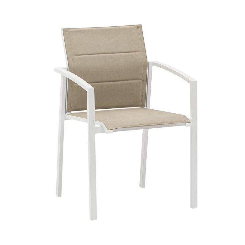 Silla de jardín de aluminio y textilene en blanco y topo, 57 x 58 x 86 cm | Orick