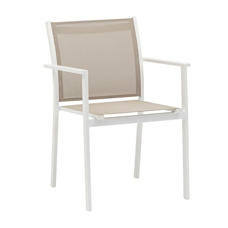 Silla de jardín de aluminio y textilene en blanco y topo, 57 x 60 x 84 cm | Adin