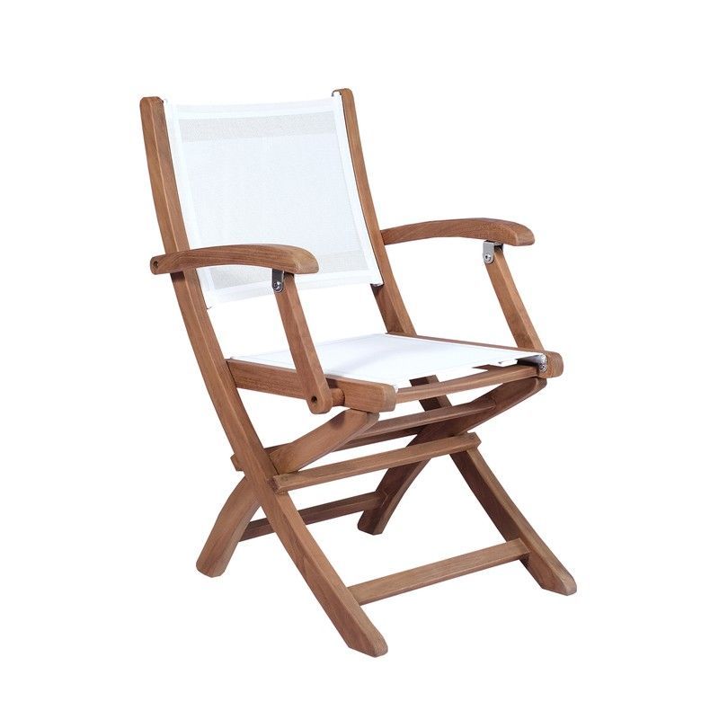 Silla de jardín plegable de madera de teca y Batyline en natural y blanco, 57 x 61,5 x 88 cm | Candon