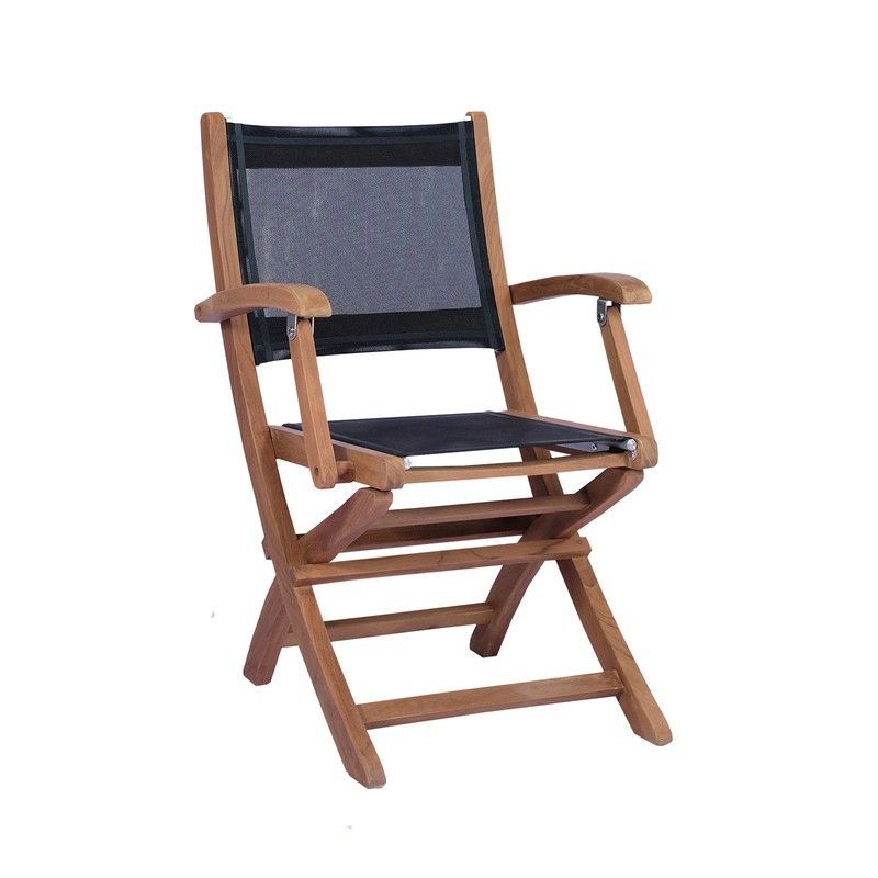 Silla de jardín plegable de madera de teca y Batyline en natural y negro, 57 x 61,5 x 88 cm | Candon