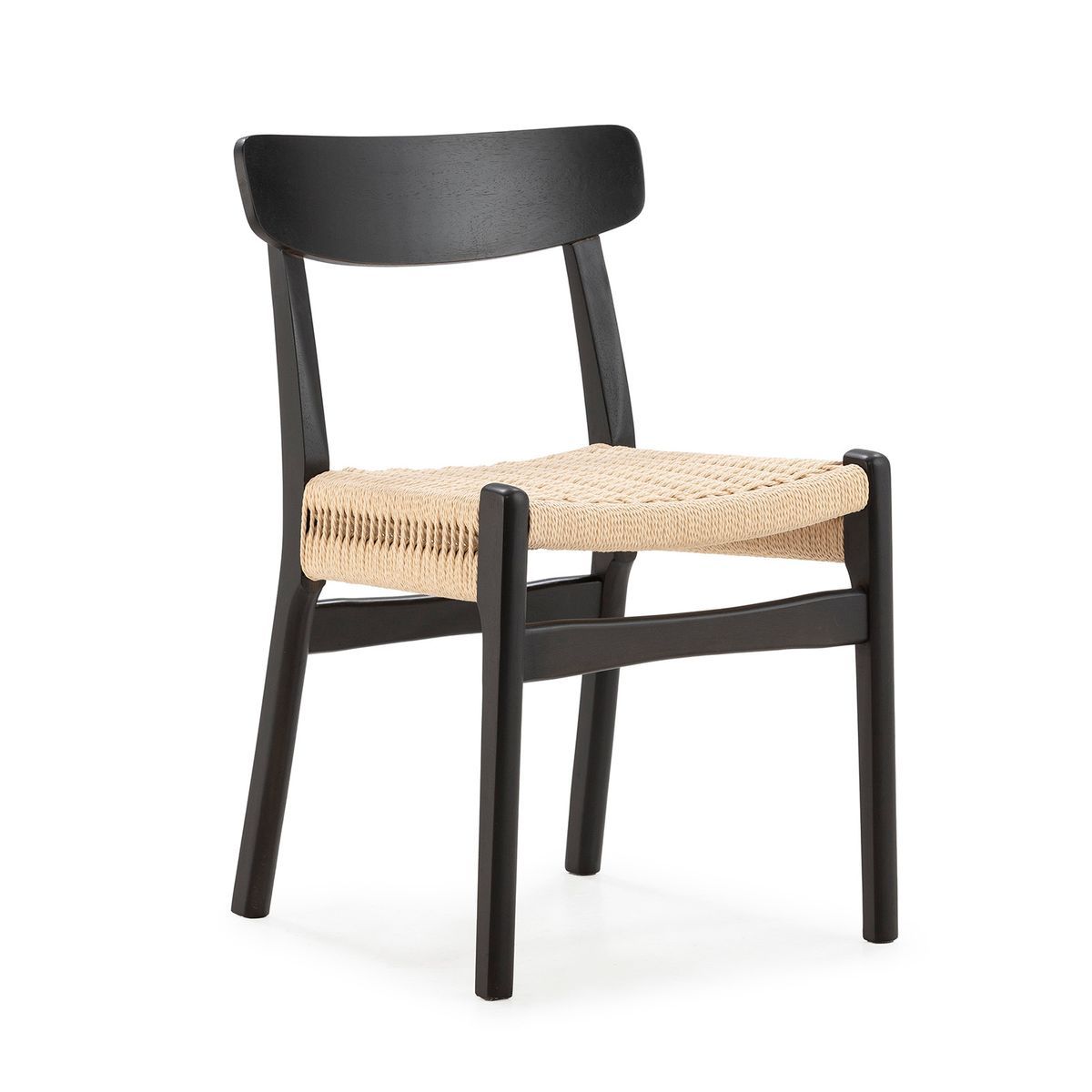 Silla de madera y cuerda en negro, 49 x 51 x 78 cm | Biel