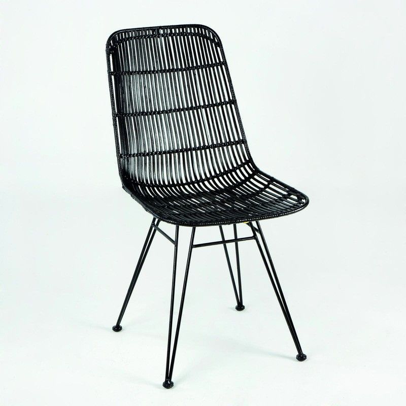 Silla de mimbre y metal negra, 57 x 45 x 88 cm