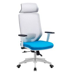 Silla de oficina con malla gris y tejido azul claro, 69 x 61,5 x 119/127 cm