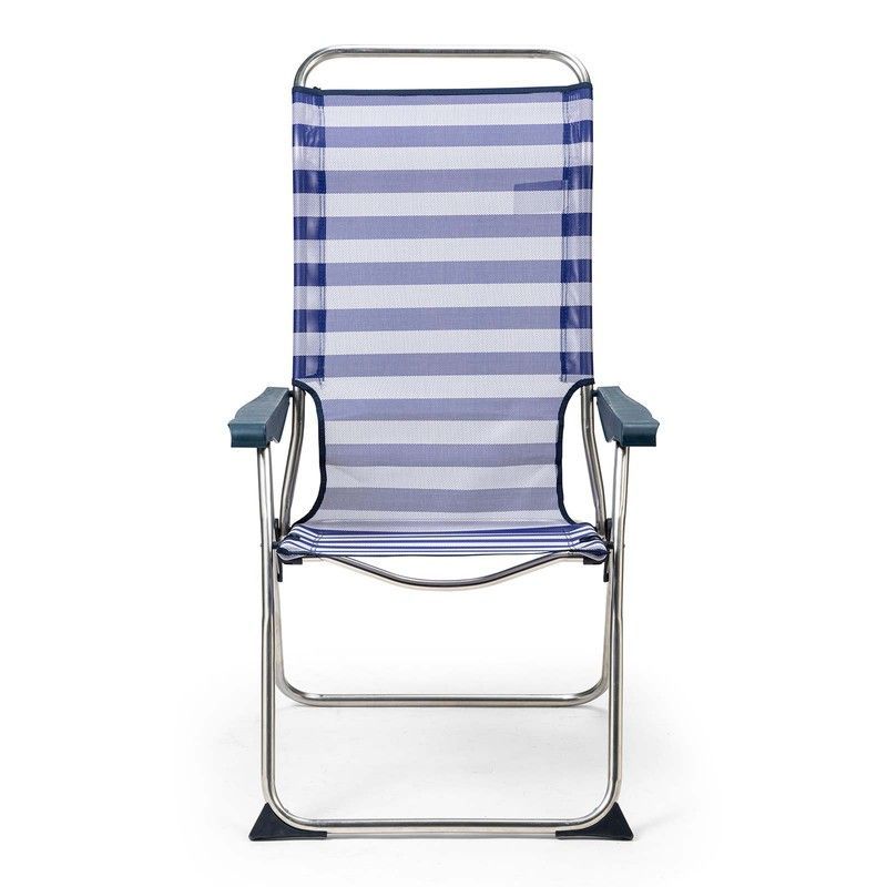 Silla de Playa de Textiline y Aluminio Azul/Blanca, 67x63x114 cm