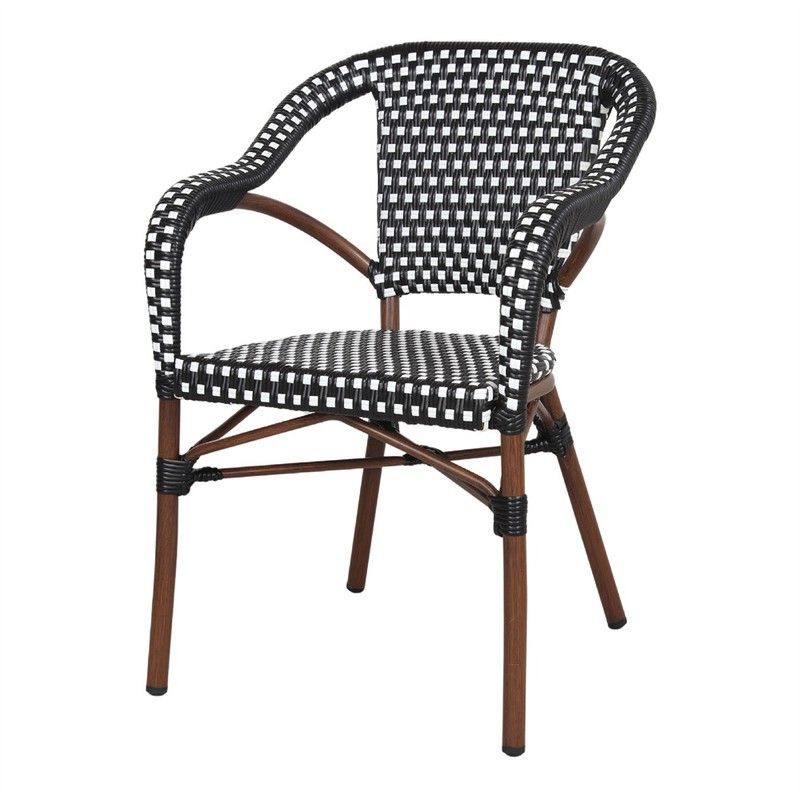 Silla de ratán sintético en negro y blanco, 56 x 58 x 82,5 cm | Imperio