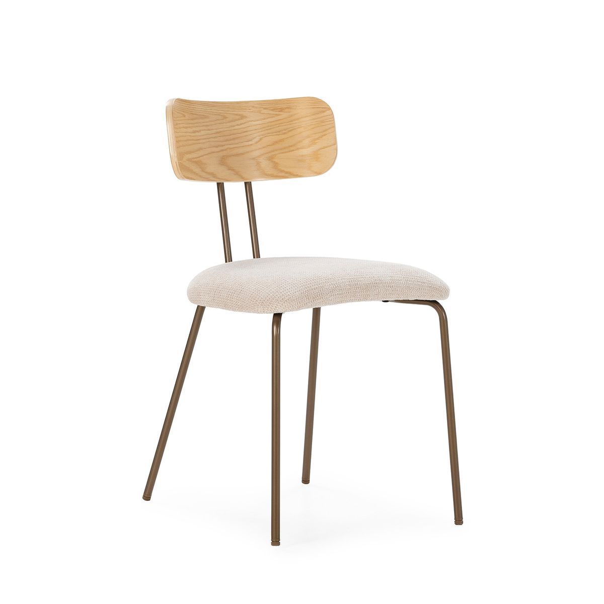 Silla de tejido y madera en beige y color roble, 43,5 x 51,5 x 77 cm | Olimpia