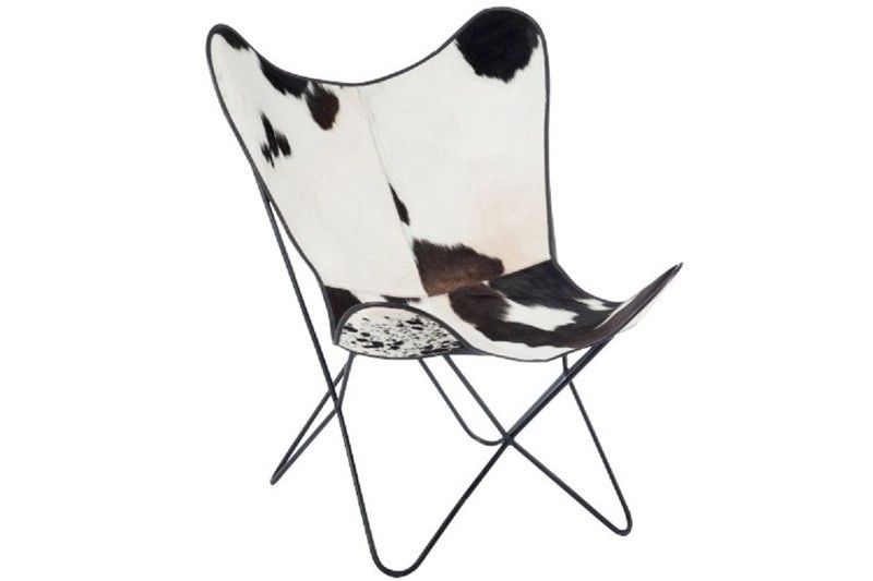 Silla Lounge Piel de Vaca y Metal 92x65x90 cm