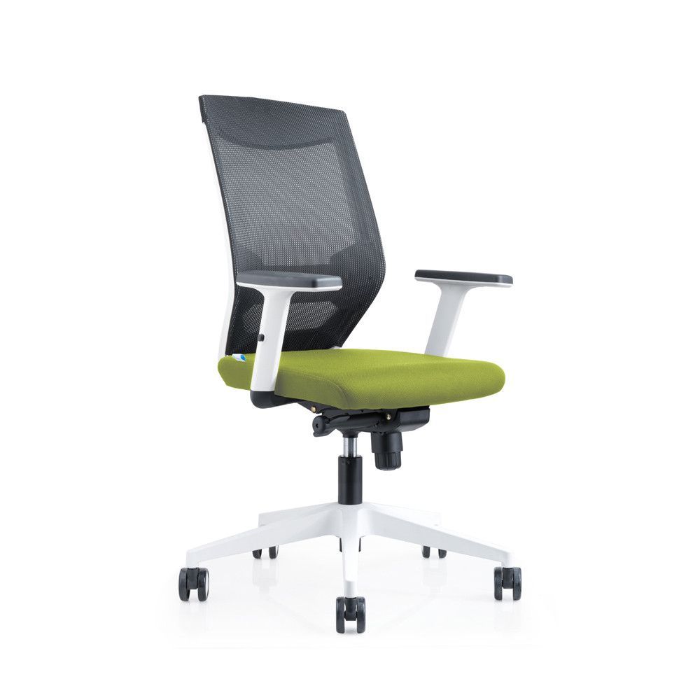 Silla Oficina Blanca Con Regulacion Lumbar Respaldo Malla Negra / Asiento Tapizado Verde
