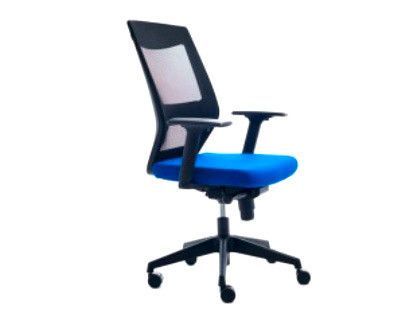Silla Oficina Con Regulacion Lumbar Respaldo Malla Negra / Asiento Tapizado Azul
